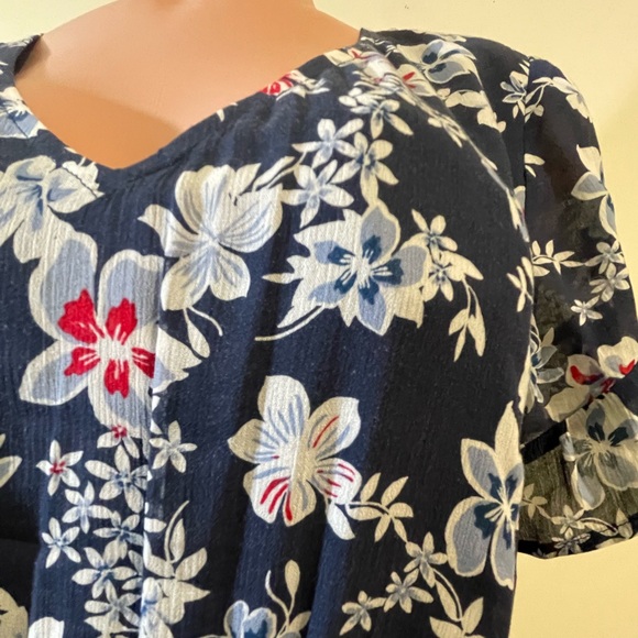 J Jill Dress Women’s XS Everyday Blue Magnolia Ruffled‎ V-Neck Floral Tiered Hem - Picture 4 of 13